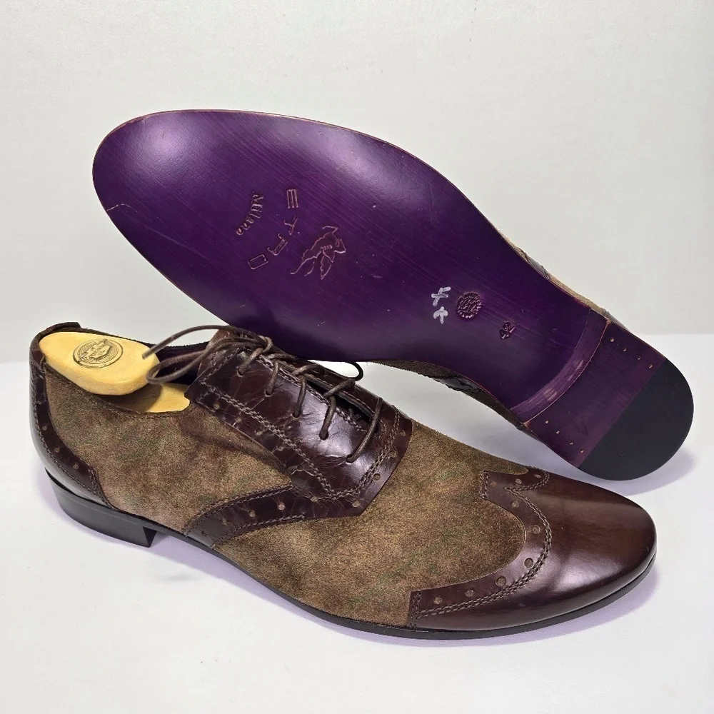 Etro Men’s Shoes Sz 42 (US 9) Wingtip Oxford Brown Leather & Suede Made in Italy